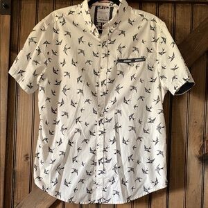 Denim & Flower White Shirt with Bird Print
